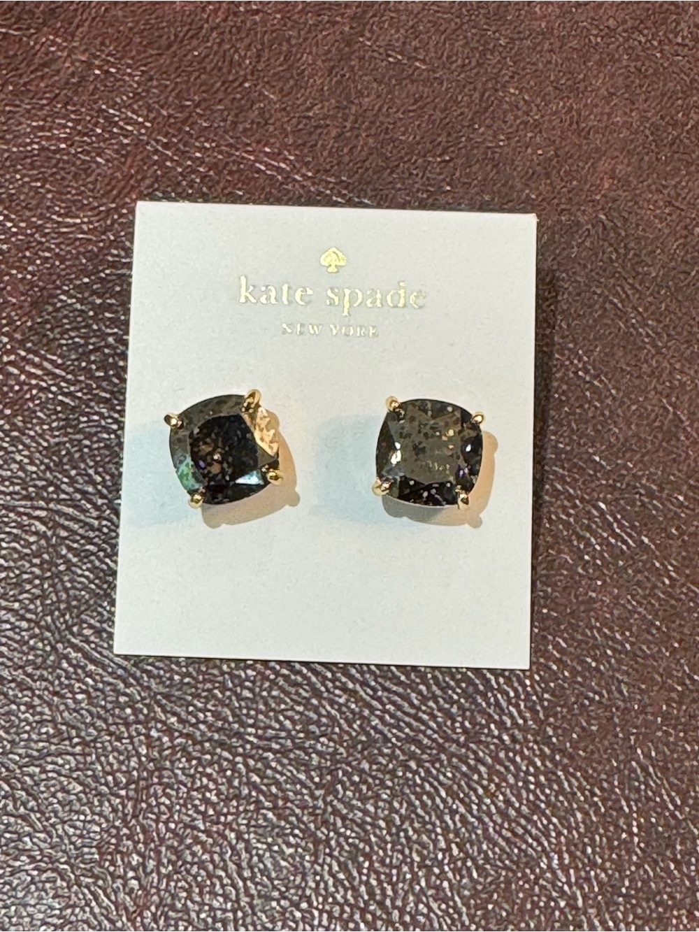 kate spade black crystal cushion stud earrings with gold-tone prongs